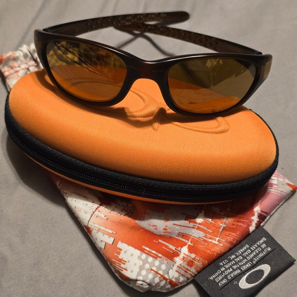 Oakley Sunglasses Fives OS Sport Wrap Women Brown Amber Made in USA Case Pouch